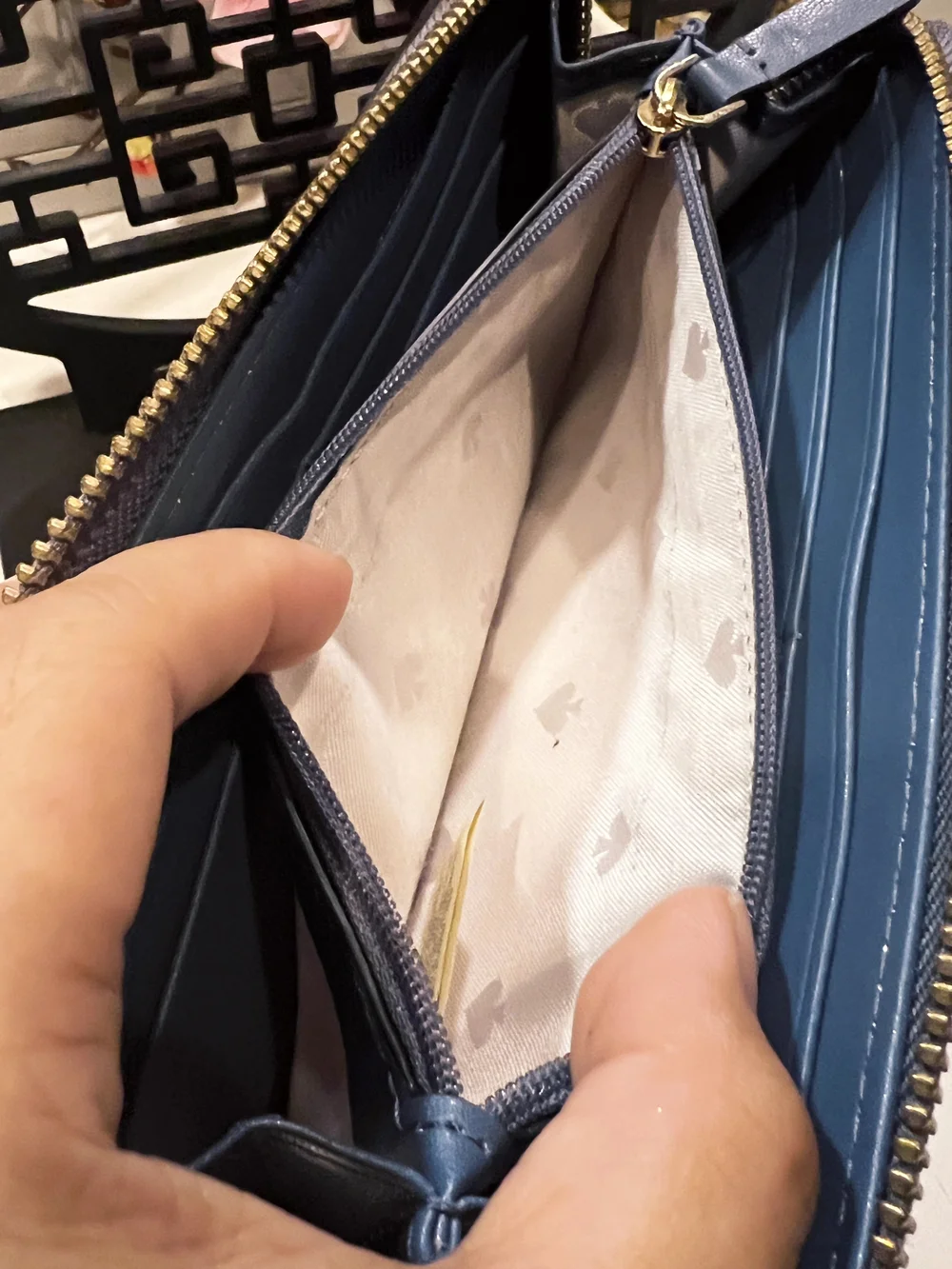 kate spade Blue Pebbled Leather Wristlet with Gold Logo